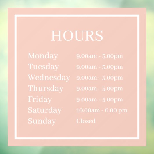 Minimale openingsuren roze raamfolie raamsticker (Vel 3)