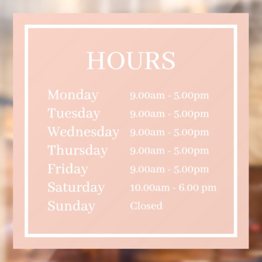 Minimale openingsuren roze raamfolie raamsticker (Vel 2)