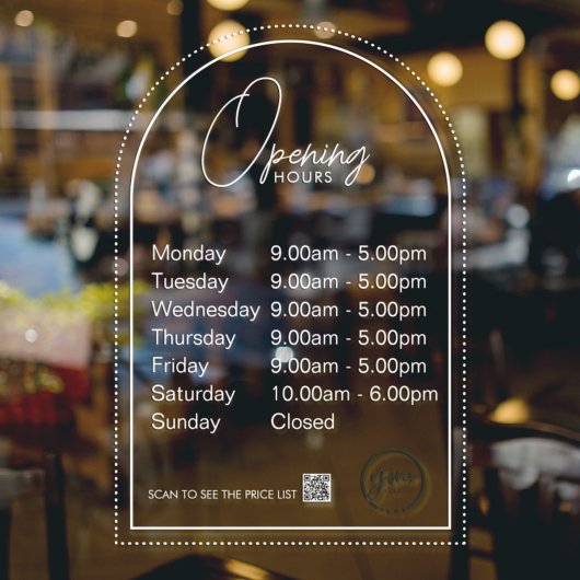 Minimale openingsuren transparante raamfolie raamsticker