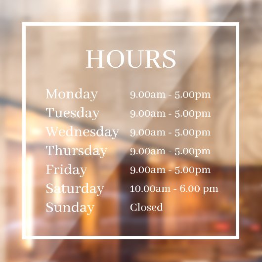 Minimale openingsuren transparante raamfolie raamsticker (Vel 2)