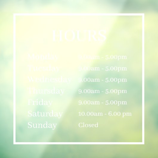 Minimale openingsuren transparante raamfolie raamsticker (Vel 3)