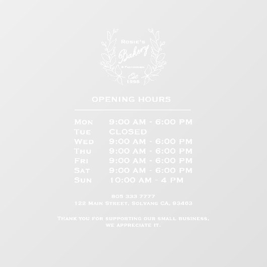 Minimale openinguren witte Logo Raamsticker (Vel)