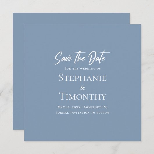 Minimale opslagdatum QR-code Stusty Blue Wedding Kaart (Voorkant / Achterkant)