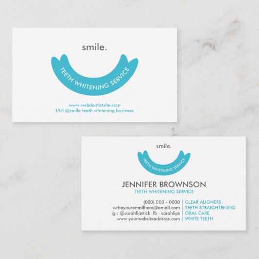 Minimale orale zorg voor tanden-Whitening Visitekaartje (Voorkant / Achterkant)