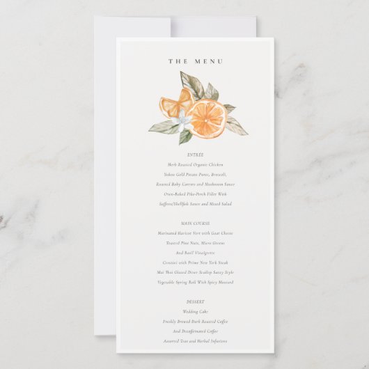Minimale Oranje Boho Botanical Wedding Menu Kaart (Voorkant)