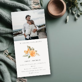 Minimale Oranje Boho Foliage Photo Wedding Invite Bedankkaart