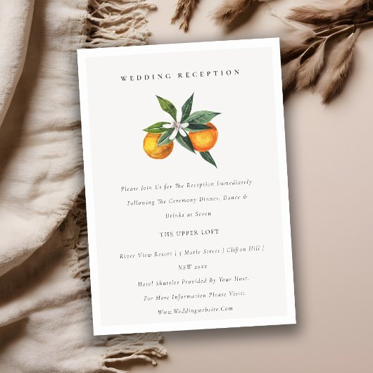 Minimale Oranje Botanische Boho Wedding Reception Informatiekaartje