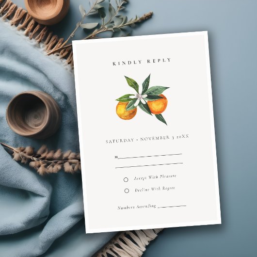 Minimale Oranje Botanische Boho Wedding RSVP Informatiekaartje