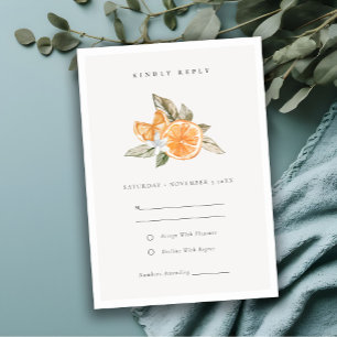 Minimale Oranje Botanische Boho Wedding RSVP Kaartje