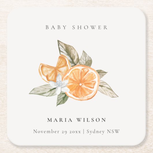 Minimale Oranje botanische Leafy Boho Baby shower Kartonnen Onderzetters (Voorkant)