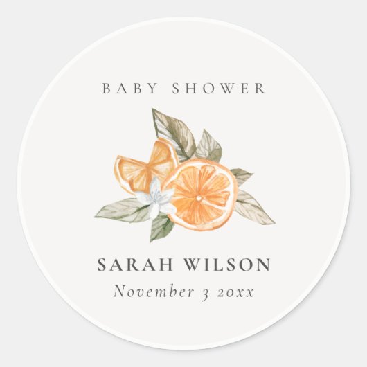 Minimale Oranje botanische Leafy Boho Baby shower Ronde Sticker (Voorkant)