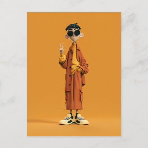 Minimale Oranje Esthetiek – Stijlvol 3D Karakter Briefkaart