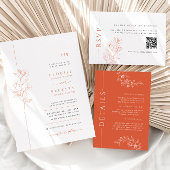 Minimale Oranje Floral Reply Kaart met QR-code