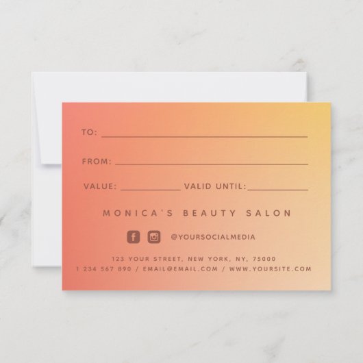 Minimale Oranje gradiënt Beauty Salon Spa Makeup (Achterkant)