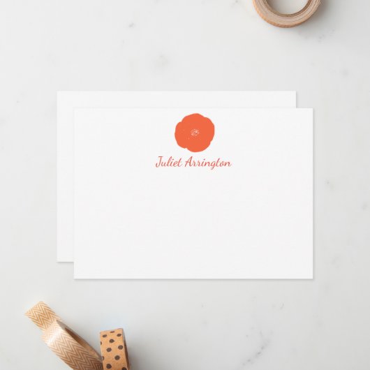 Minimale Oranje Naam van het Monogram van het Manu Notitiekaartje (Voorkant / Achterkant in situ)