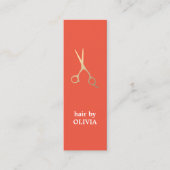 Minimale Oranje Red Faux Gold Scissors Haar Mini Visitekaartje (Voorkant)