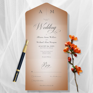 Minimale Oranje roest en witte blauwdruk Modern Ge All In One Uitnodiging