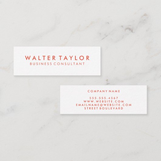 Minimale Oranje tekst Mini Visitekaartje (Voorkant / Achterkant)