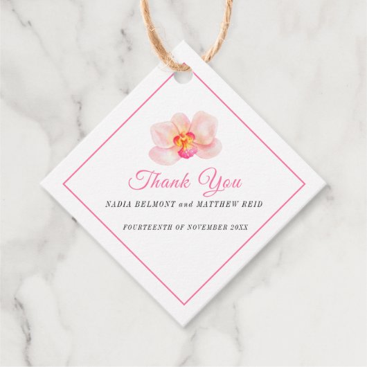 Minimale orchidee roze witte bruiloft dank u bedankjes labels (Voorkant)