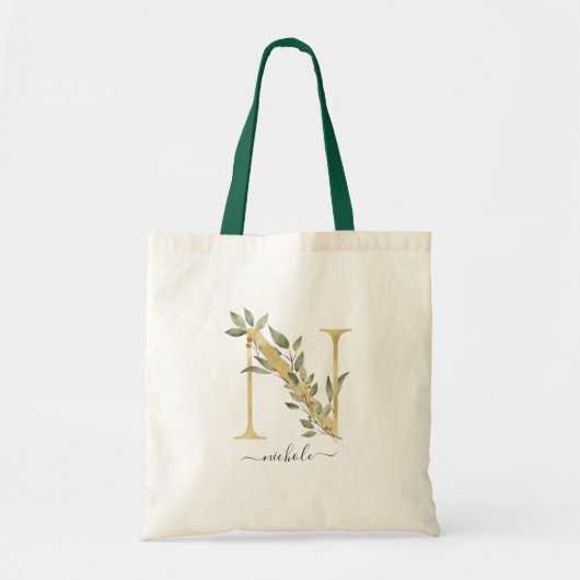 Minimale organische groen-monogram letter "N" Tote Bag (Voorkant)