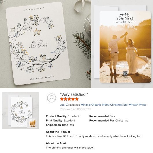 Minimale organische kerstfeestfoto feestdagenkaart