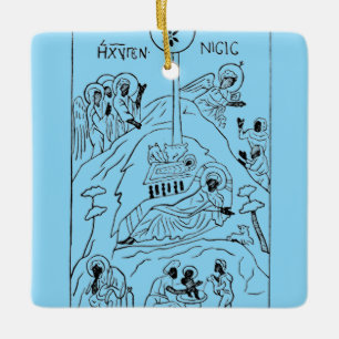 Minimale orthodoxe kerststal keramisch ornament
