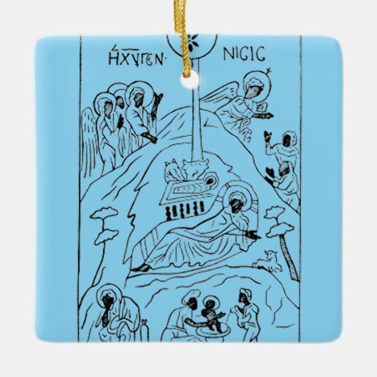 Minimale orthodoxe kerststal keramisch ornament (Voorkant)