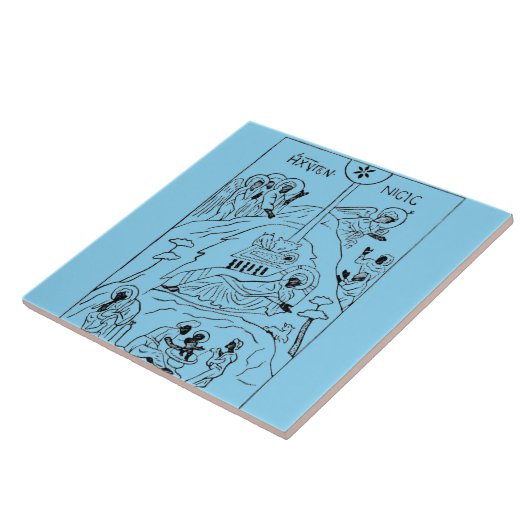 Minimale orthodoxe kerststal tegeltje (Zijkant)