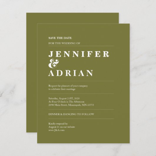 Minimale Oude Groene Berichten sparen de Datum (Voorkant / Achterkant)