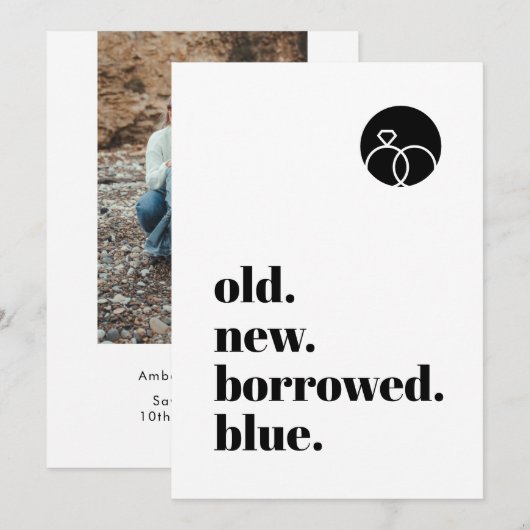 Minimale oude, nieuwe, geleende blauwe, moderne, o save the date (Voorkant / Achterkant)