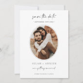 Minimale ovale save the date trouwfoto kaart (Voorkant)
