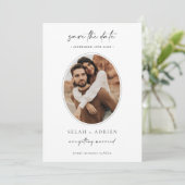Minimale ovale save the date trouwfoto kaart (Staand voorkant)
