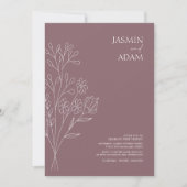 Minimale paardenbloem Paarse witbloemen bruiloft Kaart (Voorkant)