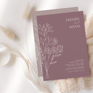 Minimale paardenbloem Paarse witbloemen bruiloft Kaart