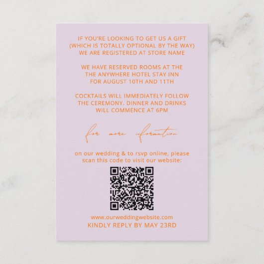 Minimale Paars- en Oranje RSVP QR-code Kaart (Achterkant)