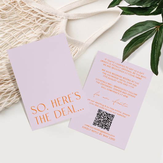 Minimale Paars- en Oranje RSVP QR-code Kaart