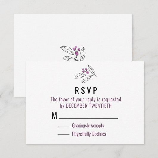 Minimale Paarse bessen met het huwelijk RSVP (Voorkant / Achterkant)