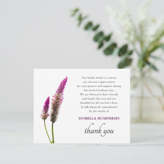 Minimale Paarse bloemenbegrafenis dank u Bedankkaart (Staand voorkant)