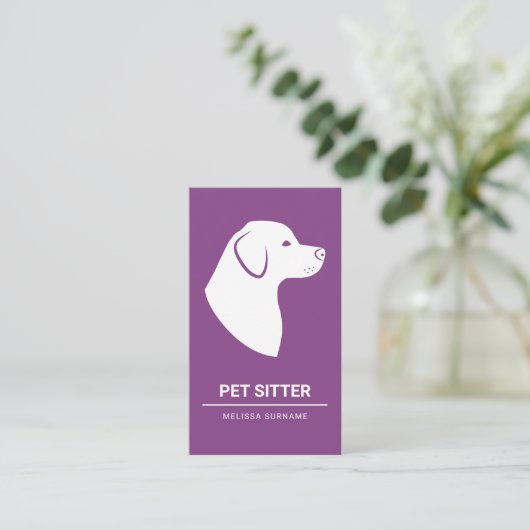Minimale Paarse en witte dog Silhouette - Pet Sitt Visitekaartje (Staand voorkant)