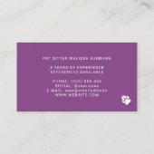 Minimale Paarse en witte dog Silhouette - Pet Sitt Visitekaartje (Achterkant)