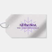 Minimale Paarse Folie Snowflakes voor kerst Cadeaulabel (Achterkant Horizontaal)