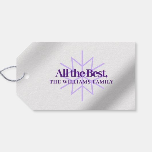 Minimale Paarse Folie Snowflakes voor kerst Cadeaulabel (Achterkant Horizontaal)