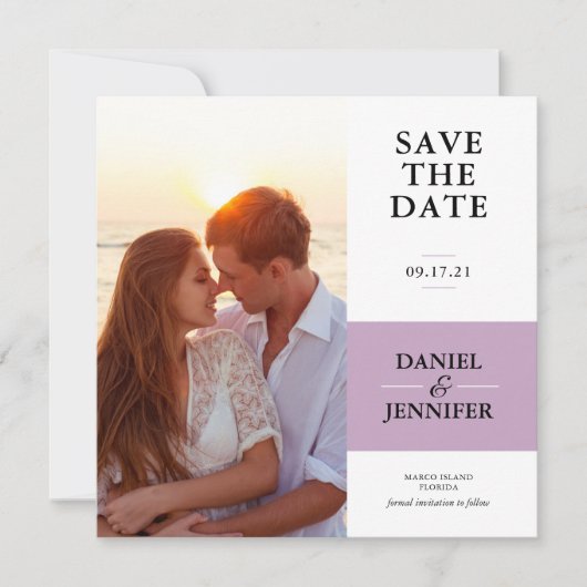 Minimale Paarse foto om de datum op te slaan Save The Date (Voorkant)