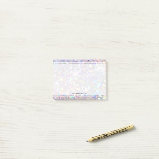 Minimale paarse glittergrens wit vrouwtje post-it® notes (Op bureau)