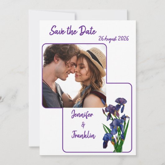 Minimale Paarse iris Save the Date Wedding Kaart (Voorkant)