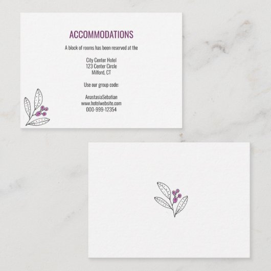 Minimale Paarse lef-bruiloft van Berry - Details Informatiekaartje (Voorkant / Achterkant)