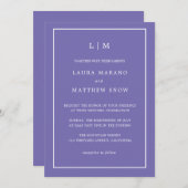 Minimale Paarse Monogram Eenvoudige Bruiloft Kaart (Voorkant / Achterkant)