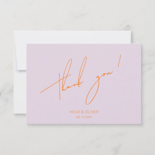 Minimale Paarse & Oranje bruiloft dank u kaart (Voorkant)