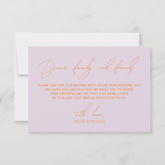 Minimale Paarse & Oranje bruiloft dank u kaart (Achterkant)