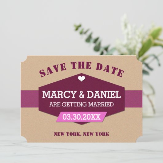 Minimale Paarse Retroontwerp Opslaan datumkaart Save The Date (Staand voorkant)